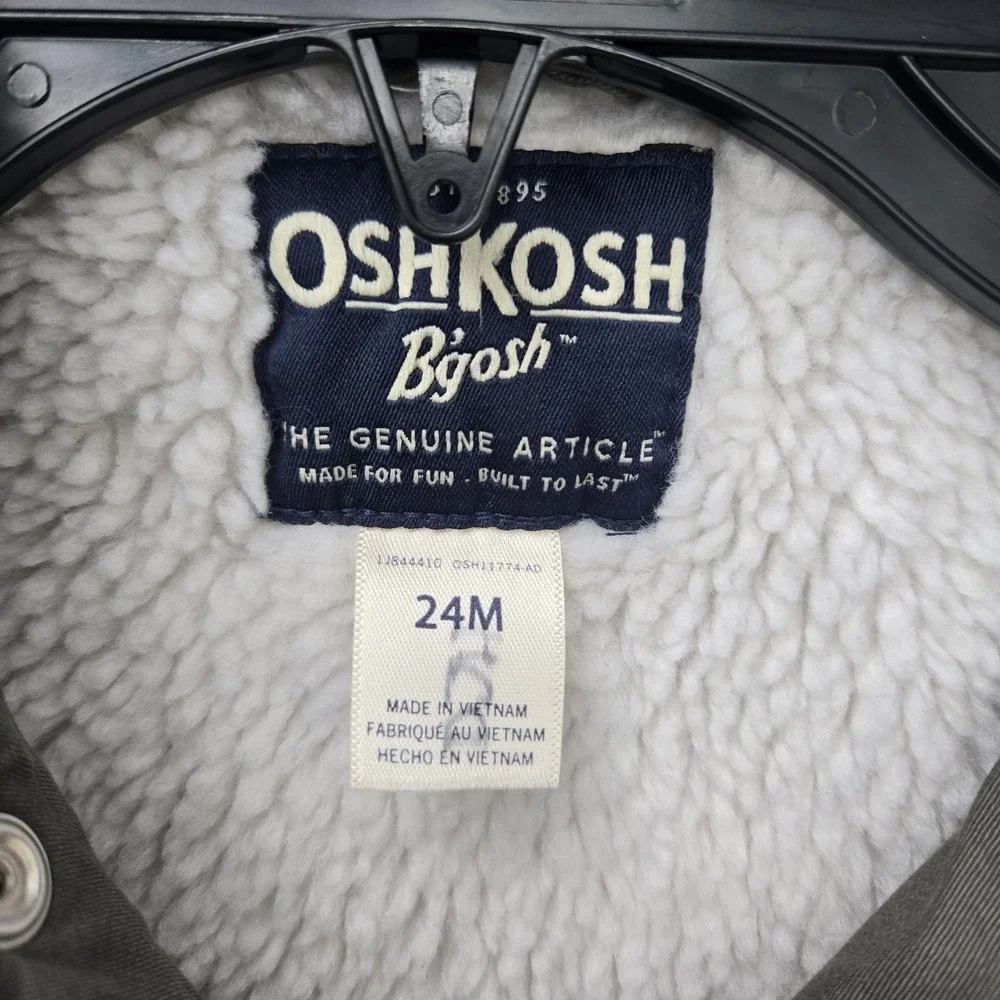 OshKosh B'gosh Toddler Boy 24M Green Utility Jacket Sherpa‎ Hooded Fleece Lined